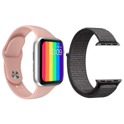 Kit 1 Relógio Smartwatch W26 Rosa + 1 Pulseira Nylon Cinza