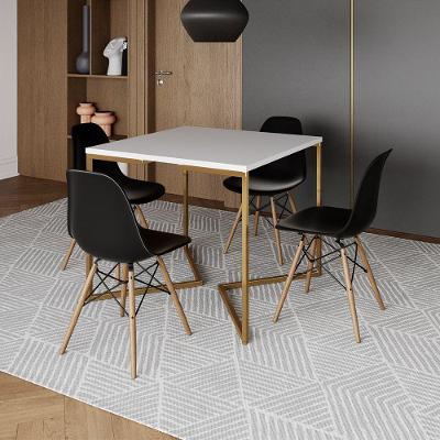 Mesa Jantar Industrial Quadrada 90Cm Branca Base V Dourada Com 4 Cadeiras Madeira Preta Cor: Branco