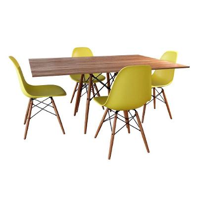 Conjunto De Mesa De Jantar Retangular 120X75 Tampo De Madeira Amêndoa Com 4 Cadeiras Am