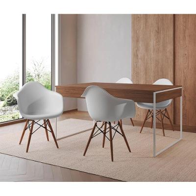 Mesa Jantar Industrial Amêndoa 137X90Cm Base Ferro Branco Com 4 Poltronas Brancas E Cor: Amendoa