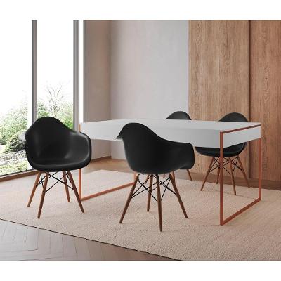 Mesa Jantar Industrial Branca 137X90Cm Base Cobre Com 4 Poltronas Pretas Mad Cor: Branco