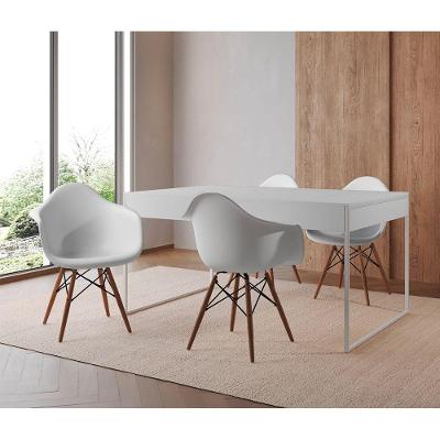 Mesa Jantar Industrial Branca 137X90Cm Base Ferro Branco Com 4 Poltronas Brancas Ei Cor: Branco