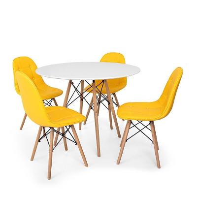 Conjunto Mesa Eiffel Branca 90cm 4 Cadeiras Amarela