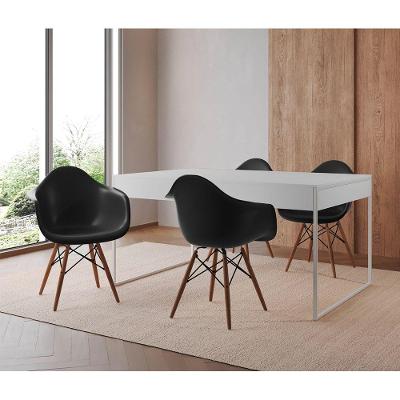 Mesa Jantar Industrial Branca 137X90Cm Base Ferro Branco Com 4 Poltronas Pretas Eif Cor: Branco