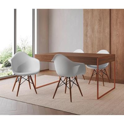 Mesa Jantar Industrial Amêndoa 137X90Cm Base Cobre Com 4 Poltronas Brancas M Cor: Amendoa
