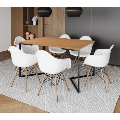 Mesa Jantar Industrial Canela Retangular 137X90Cm Base V Ferro Preto Com 6 Poltronas Br Cor: Canela