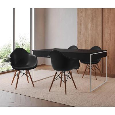 Mesa Jantar Industrial Preta 137X90Cm Base Ferro Branco Com 4 Poltronas Pretas Cor: Preto