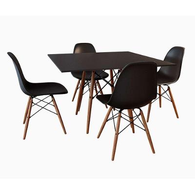 Conjunto De Mesa De Jantar Quadrada 90Cm Tampo De Madeira Preto Com 4 Cadeiras Pretas