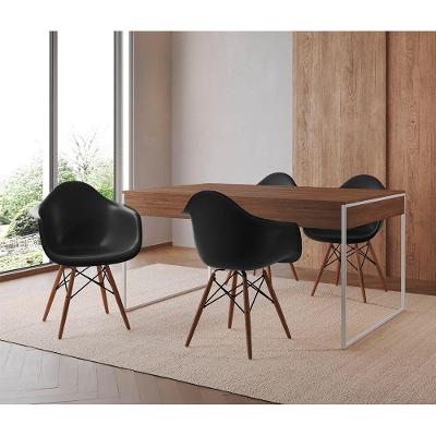 Mesa Jantar Industrial Amêndoa 137X90Cm Base Ferro Branco Com 4 Poltronas Pretas Ei Cor: Amendoa