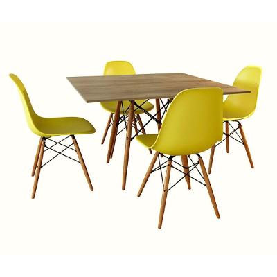 Conjunto Jantar Eames Tampo Quadrado Amadeirado 90Cm 4 Cadeiras Amarelas