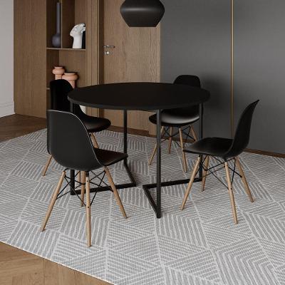Mesa Jantar Industrial Redonda 110Cm Preta Base V Ferro Preto C/4 Cadeiras Preta Base Madeir Preto