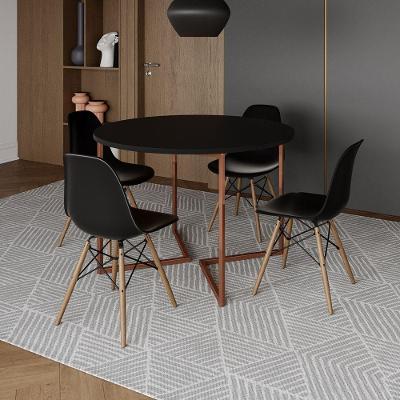 Mesa Jantar Industrial Redonda 110Cm Preta Base V Cobre C/4 Cadeiras Preta Base Madeira Cor: Preto