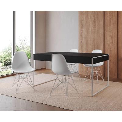 Mesa Jantar Industrial Retangular Preta 137X90Cm Com 4 Cadeiras Brancas Base Ferro Cor: Preto