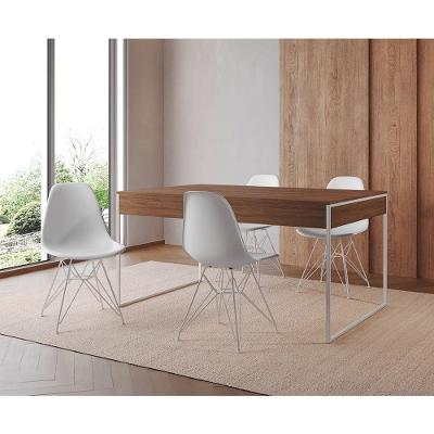 Mesa Jantar Industrial Retangular Amêndoa 137X90Cm Com 4 Cadeiras Brancas Base Ferr Cor: Amendoa