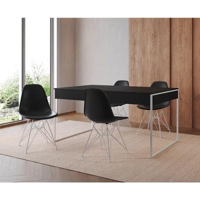 Mesa Jantar Industrial Retangular Preta 137X90Cm Com 4 Cadeiras Pretas Base Ferro B Cor: Preto