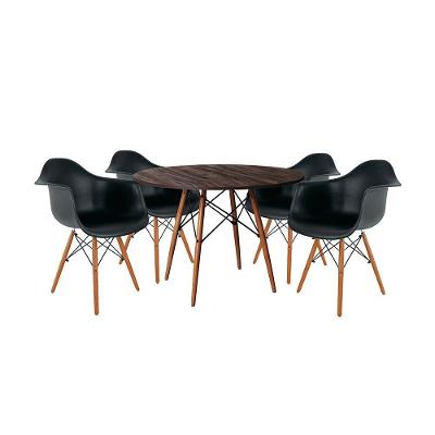 Conjunto De Jantar Mesa Redonda Eiffel Em Madeira 90Cm Amêndoa Com 4 Poltronas Pretas Cor: Preto