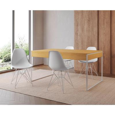 Mesa Jantar Industrial Retangular Canela 137X90Cm Com 4 Cadeiras Brancas Base Ferro Cor: Canela