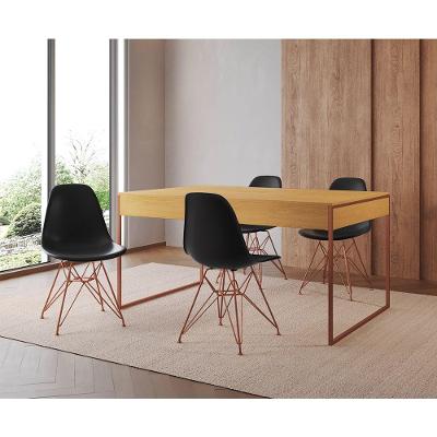 Mesa Jantar Industrial Retangular Canela 137X90Cm Com 4 Cadeiras Pretas Base Cobre Cor: Canela