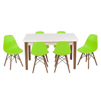 Kit Mesa Luiza 135cm Branca 6 Cadeiras Eiffel Verde