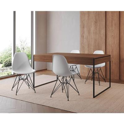 Mesa Jantar Industrial Retangular 137X90Cm Amêndoa Com 4 Cadeiras Brancas Base Ferr Cor: Amendoa