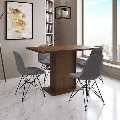 Mesa Jantar Londres Tampo Amêndoa 120Cm 4 Cadeiras Ferro Preto Estofado Grafite