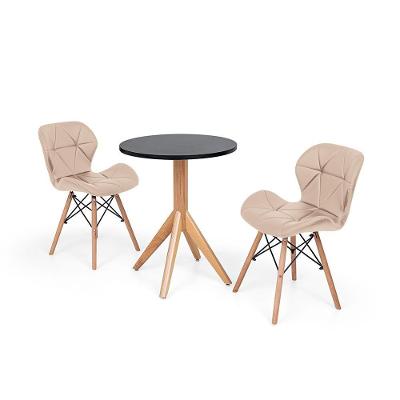 Conjunto Mesa de Jantar Maitê 60cm Preta com 2 Cadeiras Nude