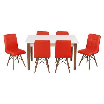 Kit Mesa Luiza 135cm Branca 6 Cadeiras Gomos Vermelho