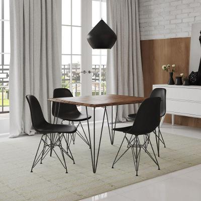Conjunto De Mesa Clips De Ferro Preto Tampo Amêndoa 120X75 4 Cadeiras Ferro Preta Assento Pret