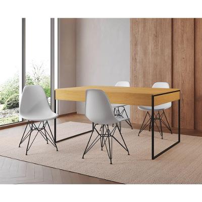 Mesa Jantar Industrial Retangular 137X90Cm Canela Com 4 Cadeiras Brancas Base Ferro Cor: Canela