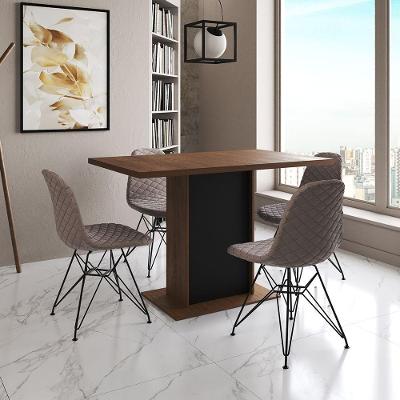 Mesa Jantar Londres Tampo Amêndoa 120Cm Base Preta 4 Cadeiras Ferro Preto Estofado Nude Médio