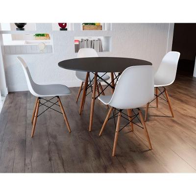 Sala De Jantar Mesa Preta 90Cm Com 4 Cadeiras Brancas Cor: Preto