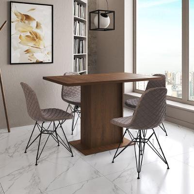 Mesa Jantar Londres Tampo Amêndoa 120Cm 4 Cadeiras Ferro Preto Estofado Nude Médio