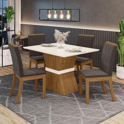 Kit De Jantar 120Cm 04 Cadeiras Off White/Nature/Marrom