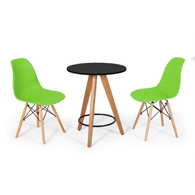 Conjunto Mesa Redonda Aline 70Cm Preta Com 2 Cadeiras Eames Eiffel - Verde