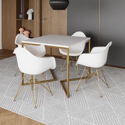 Mesa Jantar Industrial Quadrada 90Cm Branca Base V Com 4 Poltronas Daw Brancas Base Dou Cor: Branco