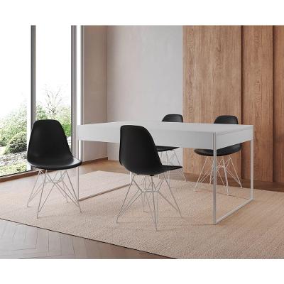 Mesa Jantar Industrial Retangular Branca 137X90Cm Com 4 Cadeiras Pretas Base Ferro Cor: Branco