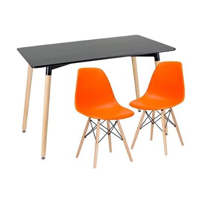 Kit - Mesa De Jantar Retangular Eames 60 X 120 Cm Preto + 2 Cadeiras Eiffel Dsw Laranja