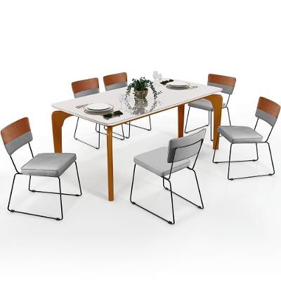 Mesa Capri 160cm Off White Com 6 Cadeiras Faixa Camel Cinza