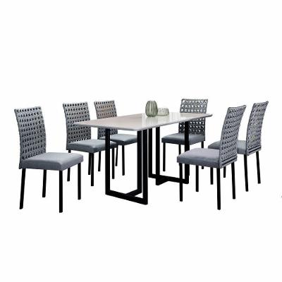 Conjunto Sala De Jantar Lisboa Com 6 Cadeiras Rattan Grafite E Metal Preto Bm Tubulares