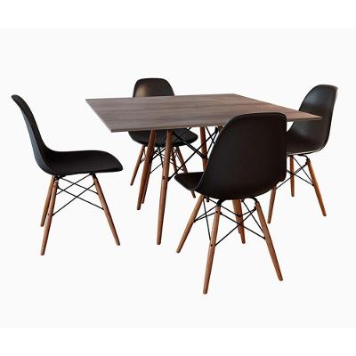 Mesa De Jantar Amêndoa Quadrada 90Cm Com 4 Cadeiras Pretas Cor: Preto