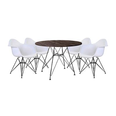 Conjunto Mesa De Jantar Redonda 90Cm Amêndoa Com 4 Poltronas Pretas Ferro Preto Cor: Preto