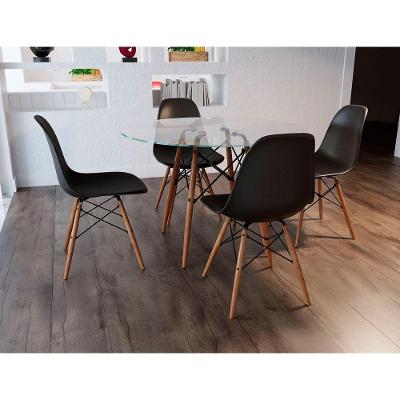 Conjunto De Mesa De Jantar Redonda 90Cm Tampo De Vidro Com 4 Cadeiras Pretas