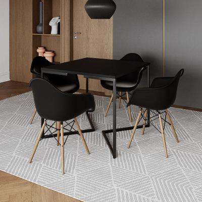 Mesa Jantar Industrial Quadrada Preta 90Cm Base V Ferro Preto Com 4 Poltronas Pretas Ma Cor: Preto