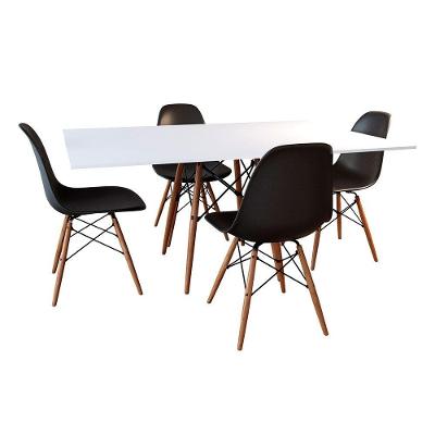 Conjunto De Mesa De Jantar Retangular 120X75 Tampo De Madeira Branco Com 4 Cadeiras Pre