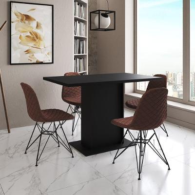 Mesa Jantar Londres Tampo Preto 120Cm 4 Cadeiras Ferro Preto Estofado Caramelo