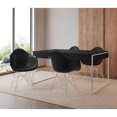 Mesa Jantar Industrial Preta 137X90Cm Com 4 Poltronas Pretas Base Ferro Bran Cor: Preto