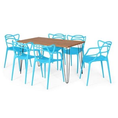 Conjunto Mesa De Jantar 130x80cm Com 6 Cadeiras - Azul