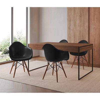 Mesa Jantar Industrial Amêndoa 137X90Cm Base Ferro Preto Com 4 Poltronas Pretas Eif Cor: Amendoa