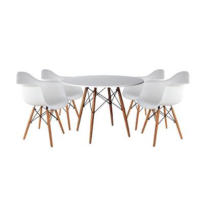 Mesa De Jantar Redonda Em Madeira 110Cm Branca Com 4 Poltronas Brancas Branco