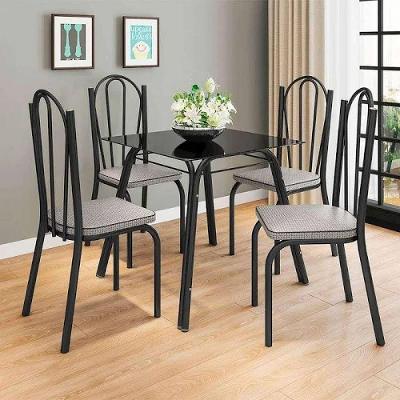 Mesa Lotus 75cm 4 Cadeiras 121 Preto Platina
